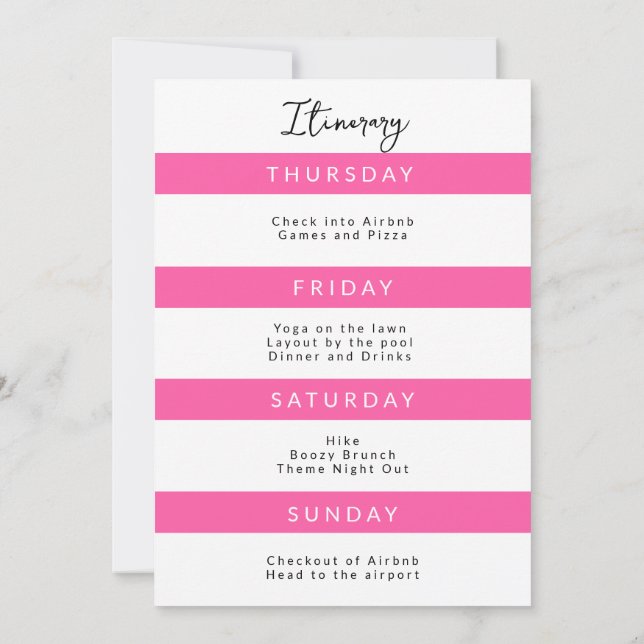 Minimalist Scottsdale Bach Party Itinerary Invitation (Back)