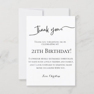 Minimalist script 21th birthday  thank you card