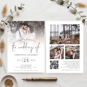 Minimalist Script 4 Photo QR Code Wedding  Invitation