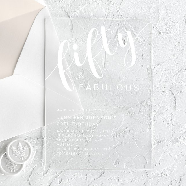 Minimalist Script 50th Birthday Acrylic Invitations (Minimalist Script 50th Birthday Acrylic Invitations)