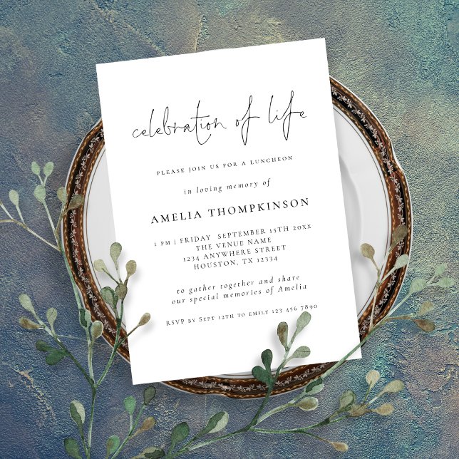 Minimalist Script Any Colour Celebration Of Life Invitation (Creator Uploaded)