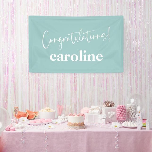 Minimalist Script Aqua Blue Custom Congratulations Banner (Party)
