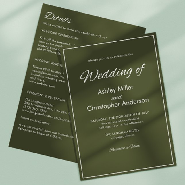 Minimalist Script Army Green All-in-One Wedding Invitation (Creator Uploaded)