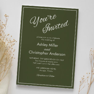 Minimalist Script Army Green Wedding Invitation