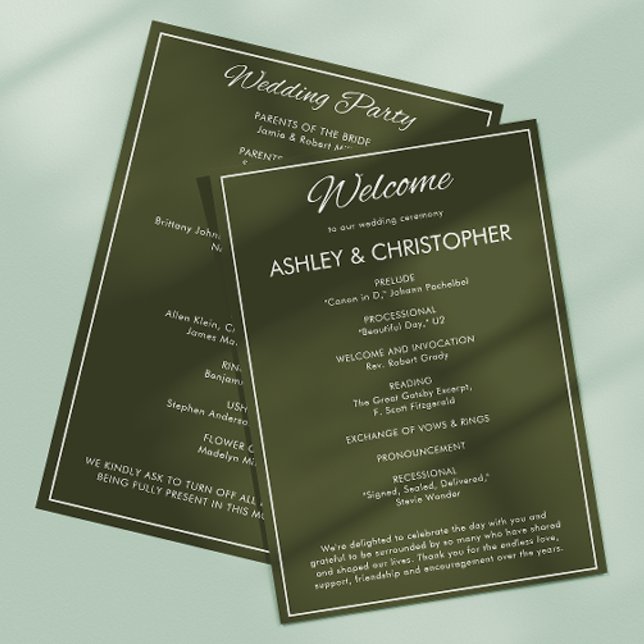 Minimalist Script Army Green Wedding Program (Creator Uploaded)