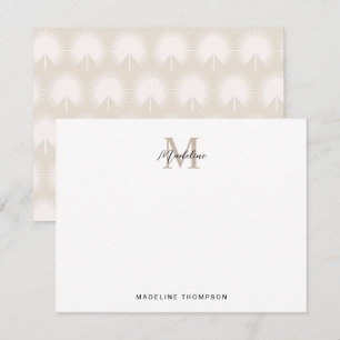 Minimalist Script Beige Anahaw Leaves Monogram Card