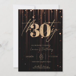 Minimalist Script Black and Gold 30th Birthday Invitation