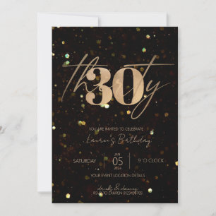 Minimalist Script Black and Gold 30th Birthday Invitation