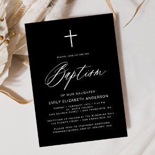 Minimalist Script Black and White Baptism Invitation