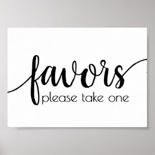 Minimalist Script   Black and White Favors Sign
