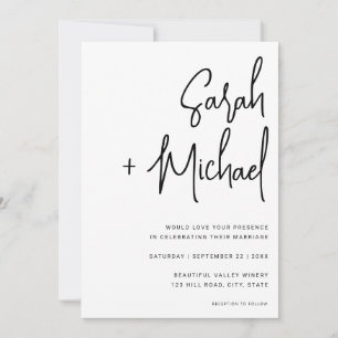 Minimalist Script Black and White Modern Wedding Invitation