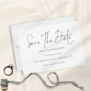 Minimalist Script Black and White Save The Date