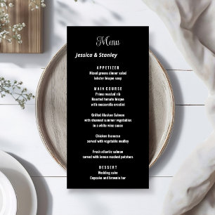 Minimalist script black and white wedding menu 