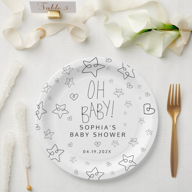 Minimalist Script Black Baby Shower  Paper Plate (Wedding)