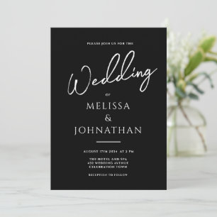 Minimalist Script Black Clean Elegant Wedding Invitation