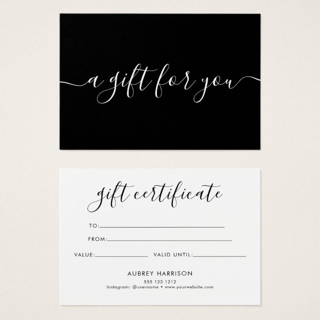 Minimalist Script Black Gift Certificate (Front & Back)
