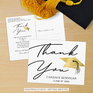 Minimalist Script Black Gold Graduation Thank You Postcard