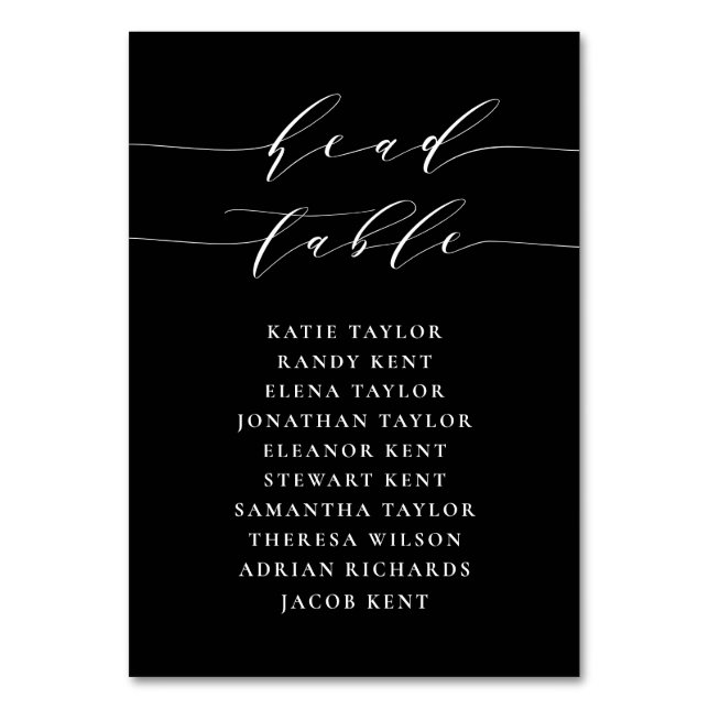 Minimalist Script Black Head Table Wedding Number (Front)