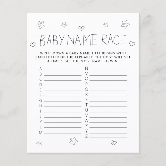 Minimalist Script Black Name Baby Shower Game (Front)