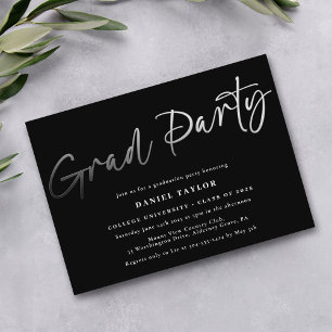 Minimalist Script Black Silver Graduation Party