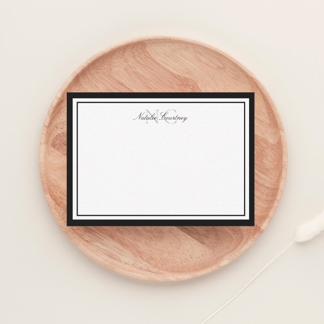 Minimalist Script Black Two Border Monogram Card (Creator Uploaded)