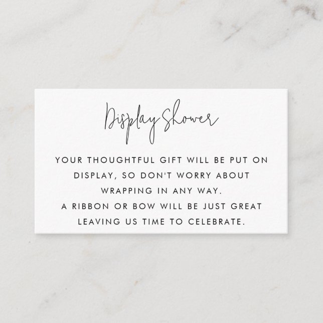 Minimalist Script Black & White Display Shower Enclosure Card (Front)