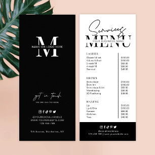 Minimalist Script Black White Salon Services Menu
