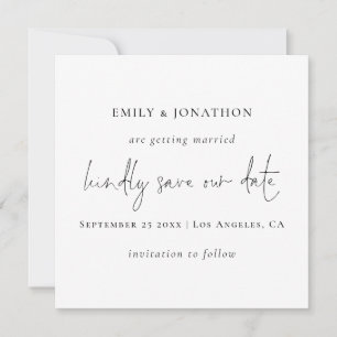 Minimalist Script Black White Save The Date Card