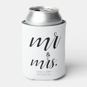 Minimalist Script Black & White Wedding Engagement Can Cooler