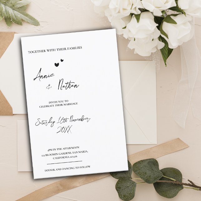 Minimalist Script Black White Wedding Invitation  Postcard (Creator Uploaded)