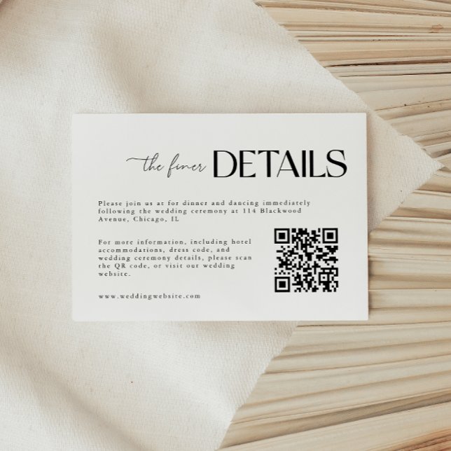 Minimalist Script Black & White Wedding QR Code Enclosure Card (Creator Uploaded)