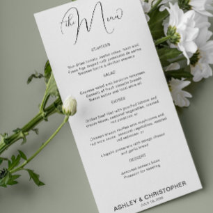 Minimalist Script Black & White Wedding Reception Menu