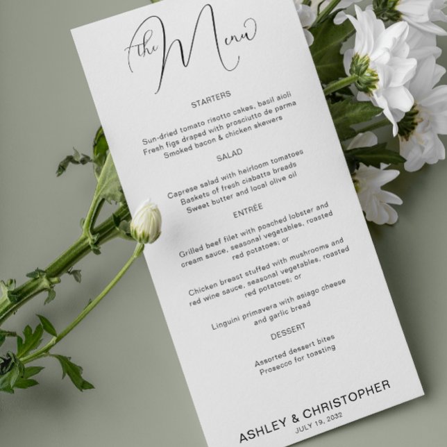 Minimalist Script Black & White Wedding Reception Menu (Creator Uploaded)