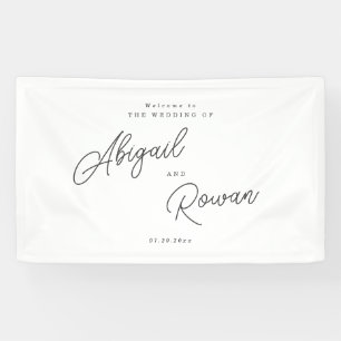 Minimalist Script Black White Wedding Welcome Banner