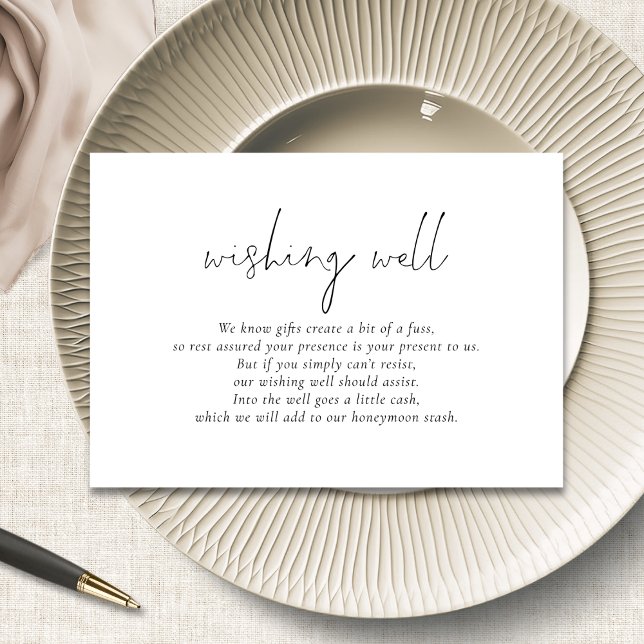 Minimalist Script Black White Wedding Wishing Well Enclosure Card (Creator Uploaded)
