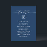 Minimalist Script Blue Seating Plan Table Number<br><div class="desc">This is a customisable table number seating plan. It features a whimsical script and classic typography on a navy blue background. Personalise by adding your own details. This minimalist table seating plan is perfect for weddings,  baby showers,  bridal showers,  birthdays,  and so much more.</div>