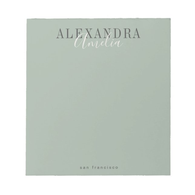 Minimalist Script Boho Sage Green Custom Business Notepad (Front)