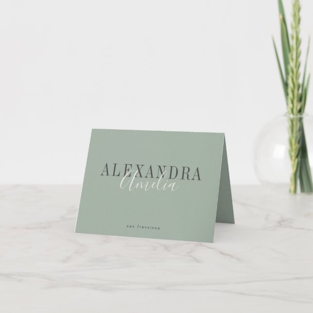 Minimalist Script Boho Sage Green Custom Business Thank You Card (Front)