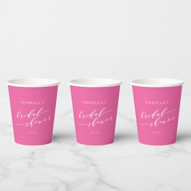 Minimalist Script Bridal Shower Hot Pink Paper Cups (Multi)