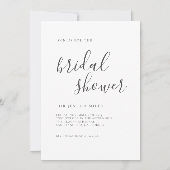 Minimalist Script Bridal Shower Invitation (Front)