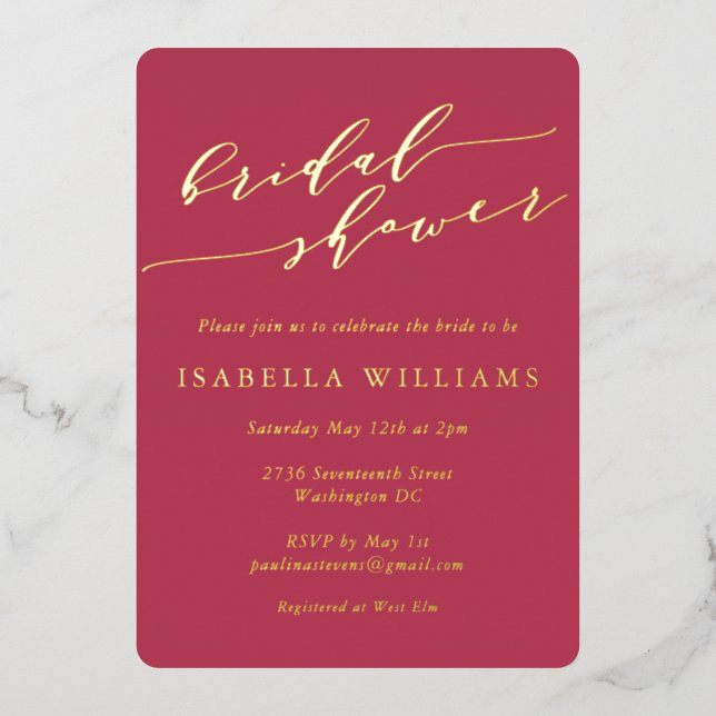 Minimalist Script Bridal Shower Magenta Gold (Front)