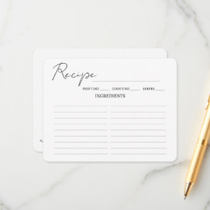 Minimalist Script Bridal Shower Recipe Card. Enclosure Card