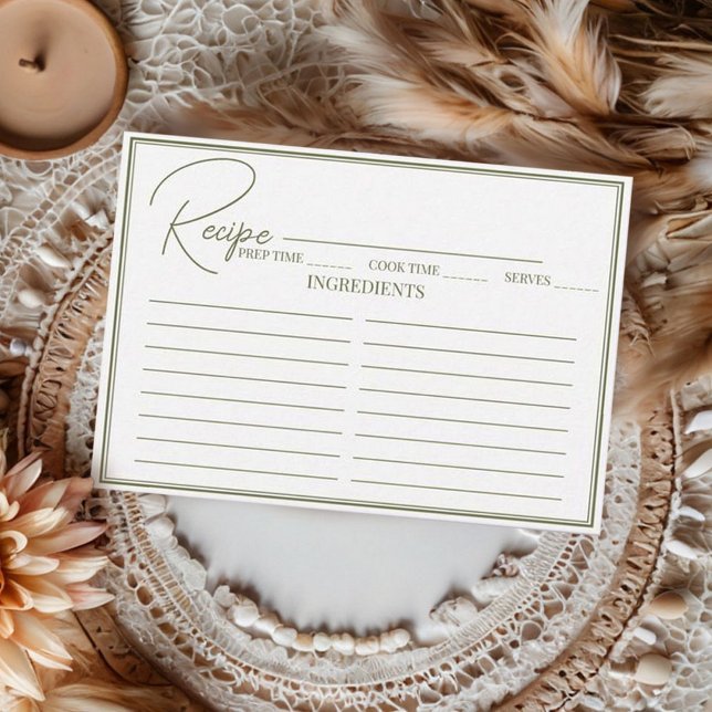 Minimalist Script Bridal Shower Recipe Card. Enclosure Card (Creator Uploaded)