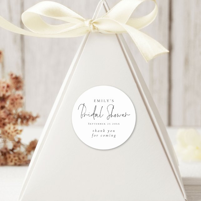 Minimalist Script Bridal Shower Thank You Classic Round Sticker (Creator Uploaded)