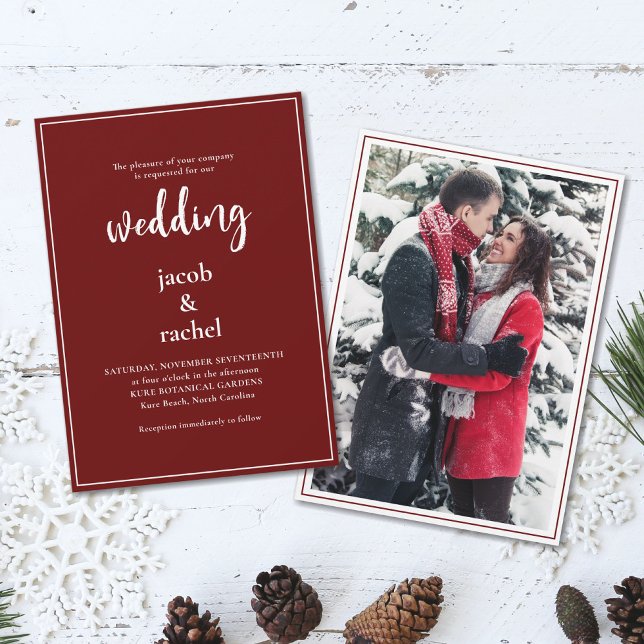 Minimalist Script Burgundy Dark Red Photo Wedding Invitation (Creator Uploaded)