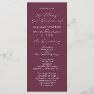 Minimalist Script Burgundy Wedding Program