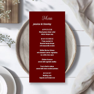 Minimalist script Burgundy wedding reception menu 