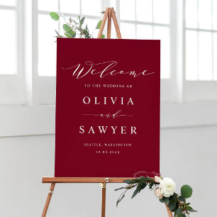 Minimalist Script Burgundy Wedding Welcome Poster
