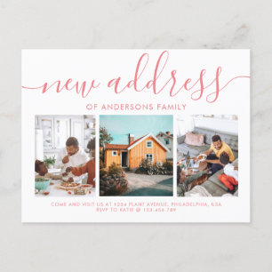 Minimalist Script Calligraphy 3 Photo New Address Announcement Postcard