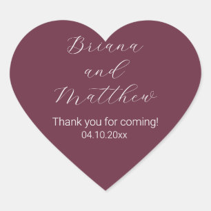 Minimalist Script Calligraphy Burgundy Favours Heart Sticker